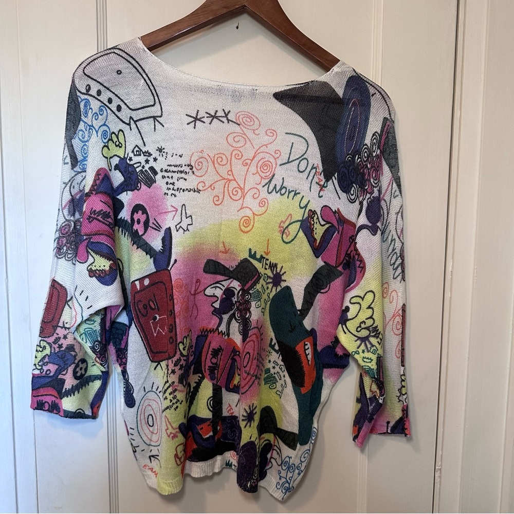 Charlie B Lightweight V-Neck Soft Knit Oversized Sweater, Artsy, Lightweight - Picture 8 of 12